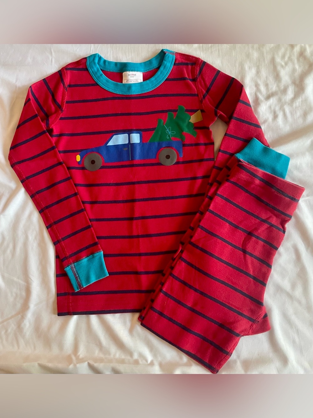 Hanna Andersson Red & Navy Striped Kids Pajama Set with Truck Graphic